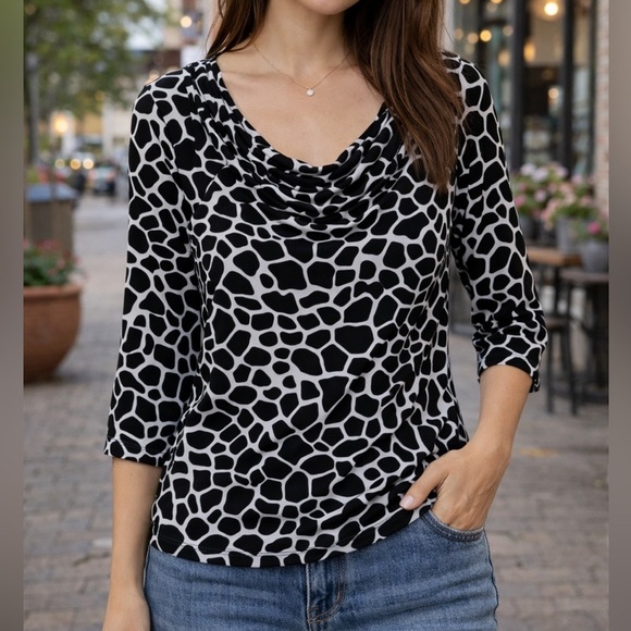 Samantha Grey Tops - Samantha Gray Animal Print Draped Blouse | Scoop Neck 3/4 Sleeve Top | Small